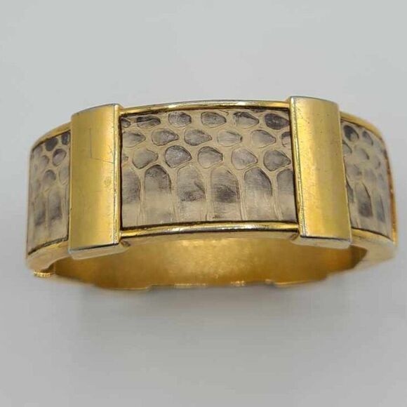 J Crew Hinged Snakeskin Print Bangle Bracelet - Picture 1 of 7